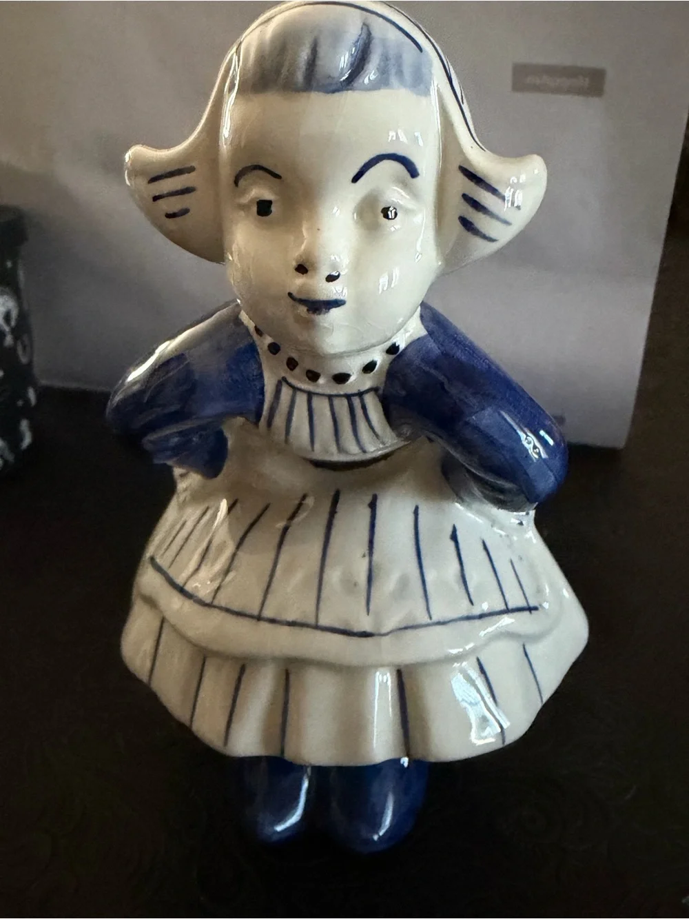 Blue & White Delft-Style Boy and Girl Figurine Pair with Mini Clogs